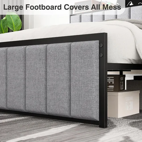 Miniatura 6 de VECELO Queen Bed Frame, Storage Upholstered Headboard with Charging Station, Platform Bedframe, Heavy Duty Metal Slats, No Box Spring Needed