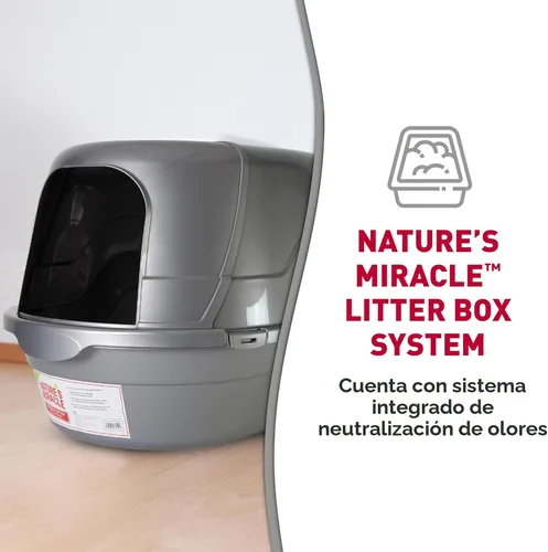 Miniatura 3 de Nature's Miracle Caja de arena con tapa abatible con capucha para gatos, con filtro de carbón integrado para control de olores Plateado/Gris