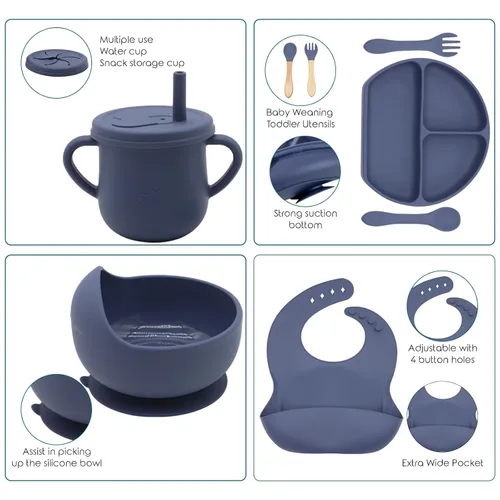 Miniatura 3 de Juego de Alimentación para Bebés 100% Silicona, Platos para Bebés sin BPA con Tazón con Ventosa, Plato Dividido, Juego de Platos de Autoalimentación