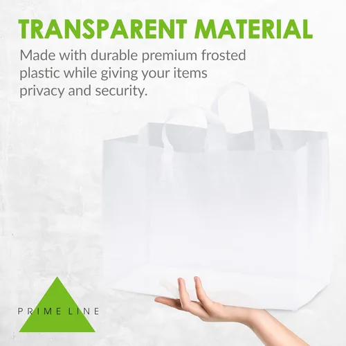 Miniatura 8 de Prime Line Packaging Bolsas de regalo de plástico, bolsas de compras esmeriladas con asas para pequeñas empresas, boutique, bolsa grande
