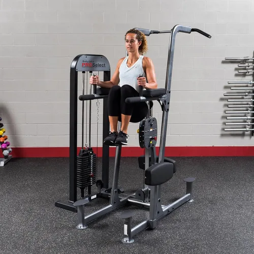 Miniatura 3 de Body-Solid FCD-STK/3 Pro Select Máquina de inmersión de barbilla asistida con peso de pie libre con pila de peso de 310 libras