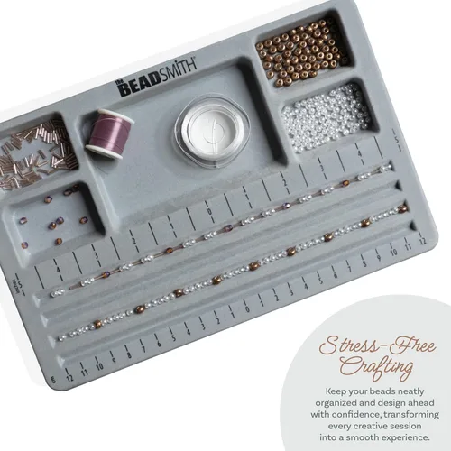 Miniatura 5 de The Beadsmith Mini tablero de cuentas, gris flocado, 4 canales rectos, 5 compartimentos empotrados, 7.75 x 11.25 pulgadas, tableros de diseño