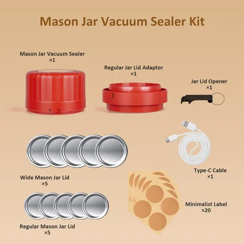 Miniatura 6 de Kit Sellador al Vacío para Frascos Mason Completamente Automático - Kit Sellador al Vacío para Frascos Mason con Parada Automática, Sellador al Rojo