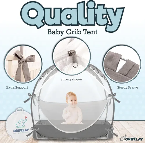 Miniatura 8 de Tienda de campaña para cuna de bebé, tienda de campaña para cama infantil con máquina de ruido blanco, apertura de cremallera ancha, funda de cuna