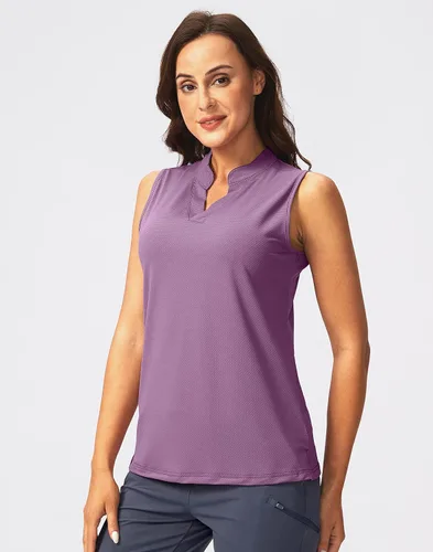 Miniatura 5 de SANTINY Camiseta de golf sin mangas para mujer, cuello en V, ligera, de ajuste seco, para tenis, polo de golf para mujer
