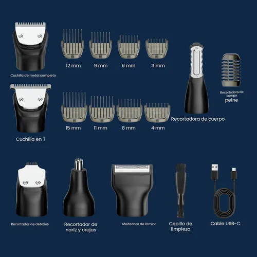 Miniatura 9 de MAXGROOM - Cortadora de barba 6 en 1 para hombres, afeitadora eléctrica inalámbrica impermeable, kit de aseo para bigote, cabello, cara, nariz