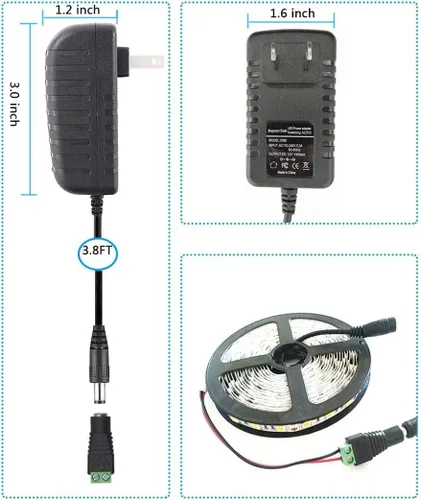 Miniatura 8 de adaptador de fuente de poder CC de 12V, con interruptor ON/OFF para iluminación LED de 12V., negro, AT-12V1A-12W, 12.00watts, 12.00 volts