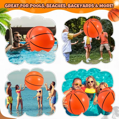 Miniatura 6 de Paquete de 2 pelotas de baloncesto inflables de 20 pulgadas, pelota de playa de baloncesto grande para piscina, pelota deportiva que rebota