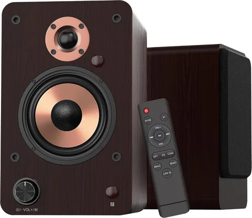 Miniatura 10 de LONPOO Altavoces Bluetooth para repisa, Altavoces con alimentación de 60W con Bluetooth/AUX-in/Óptica/RCA, Woofer de 4" y Tweeter de 1" (Negro)