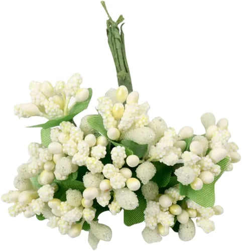 QueenBox® 12 piezas de flores artificiales de perlas, bayas, manualidades, álbum de recortes, bayas falsas, ramo de estambres de frutas para Beige