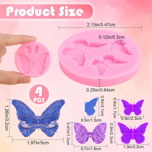 Miniatura 2 de Moldes de mariposa 4 piezas de moldes de mariposa para chocolate, mini moldes de silicona para decoración de pasteles Estilo a