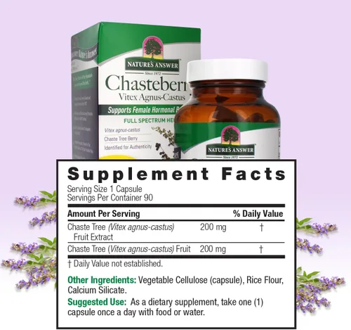 Miniatura 3 de Nature's Answer Chasteberry Vitex Agnus Castus 400 mg, 90 cápsulas - Vegetariano, vegano, sin gluten, sin OMG, Kosher - Promueve el equilibrio