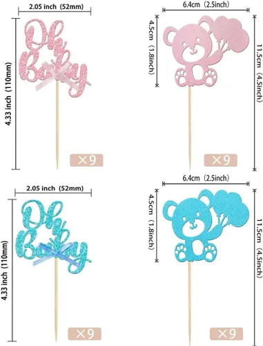 Miniatura 2 de 36 piezas de decoración de cupcakes con lazo rosa y azul para revelación de género, temática de niño o niña, decoración de cupcakes de papel