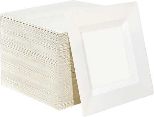 Miniatura 9 de Paquete de 100 platos cuadrados de plástico de postre rosa, platos desechables de 6.5 pulgadas, platos resistentes para fiestas, bodas, Navidad