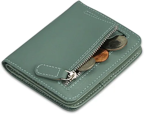 Miniatura 3 de Funtor Cartera de cuero para mujer, pequeña y compacta, con bolsillo doble, bloqueo RFID, para mujer