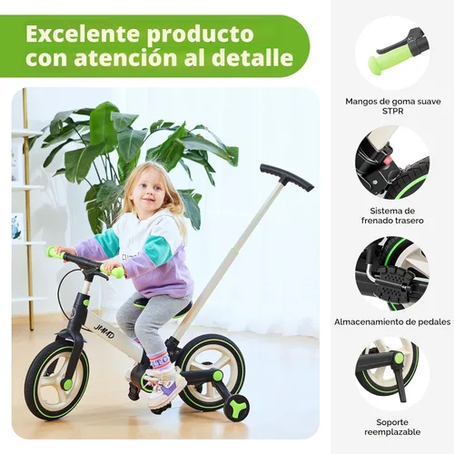 Miniatura 6 de JMMD Bicicleta 6 en 1 para niños de 18 a 60 meses, bicicleta de equilibrio plegable de 12 pulgadas con ruedas de entrenamiento, pedales, frenos