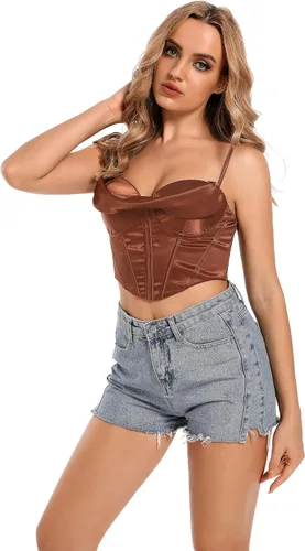 Miniatura 3 de Wiltilky Sujetador sexy para el pecho, corsé corto, top de moda con tirantes delgados, camiseta sin mangas para mujer