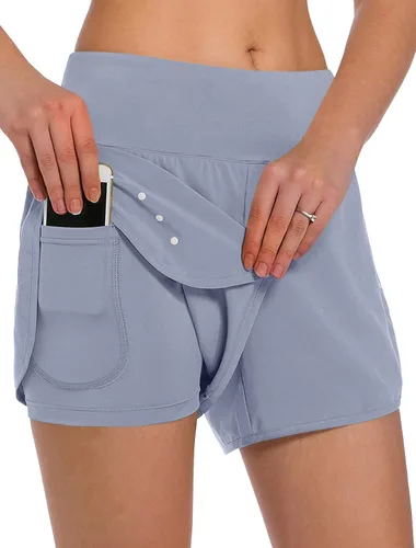 Miniatura 21 de Ksmien - Pantalones cortos de correr 2 en 1 para mujer, ligeros, para entrenamiento, gimnasio, yoga, forro con bolsillos para teléfono