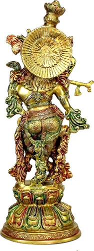 Miniatura 6 de eSplanade Escultura de estatua de ídolo de Murti de Krishna Kishan de latón, ídolos Pooja, decoración del hogar (15 pulgadas)