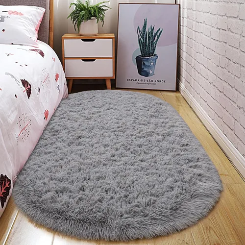 Junovo - Alfombra de felpa ultra suave lavable, antideslizante, ovalada para guardería, dormitorio de niños y decoración del hogar (2x5 pies, gris)