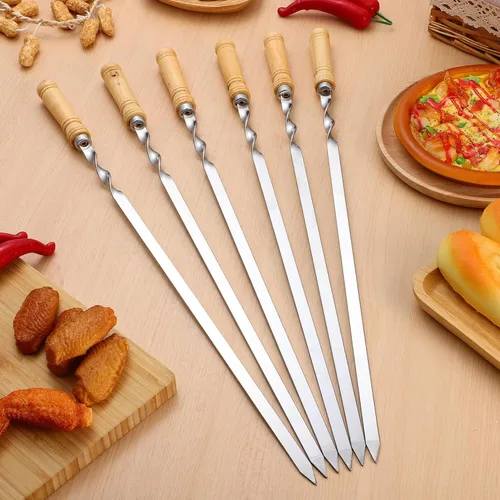 Miniatura 9 de Pinchos de barbacoa de acero inoxidable con mango de madera para carne, camarones, pollo, verduras