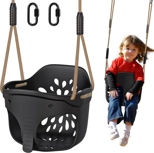 Dolibest Asiento de columpio para niños pequeños con respaldo alto y respaldo alto, columpio de cubo para niños pequeños con mosquetones de bloqueo