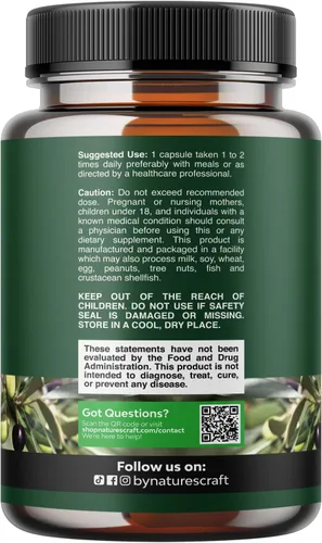 Miniatura 2 de Potent Olive Leaf Extract Cápsulas – Suplemento antioxidante de alta resistencia con hoja de olivo pura con 20% de oleuropeina – Suplemento herbario