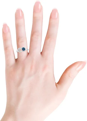 Miniatura 3 de ANGARA Anillo solitario de topacio azul natural de Londres para mujeres, niñas en plata de ley tamaño 10 (grado AA tamaño-0.197 in) Regalo