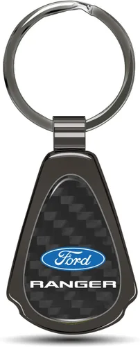 iPick Image Para Ford Ranger Real Negro Fibra de Carbono Metal Teardrop Llavero, Negro
