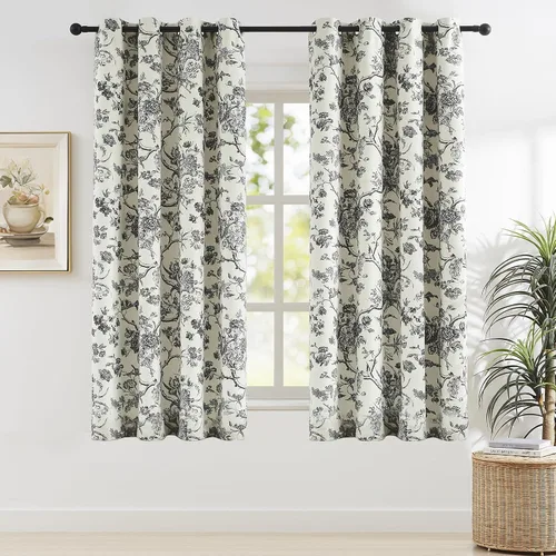 Melodieux Cortinas opacas vintage florales de granja de 63 pulgadas de largo para dormitorio, sala de estar, cortinas de algodón con ojales con