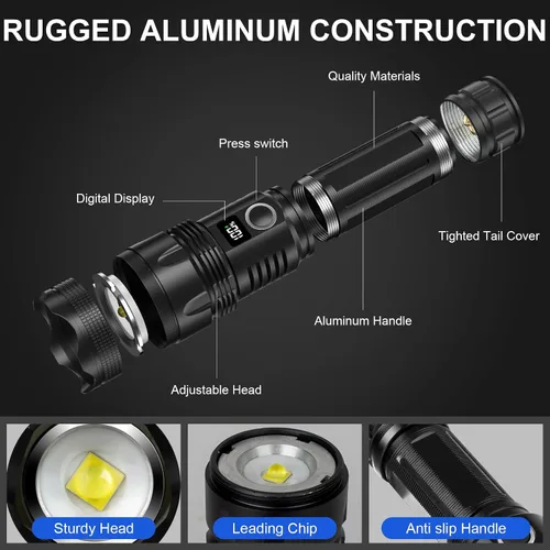 Miniatura 6 de Cinlinso Linternas LED recargables de alto lúmenes, luz de flash súper brillante, 3 modos IPX7 impermeables, linternas de alta potencia