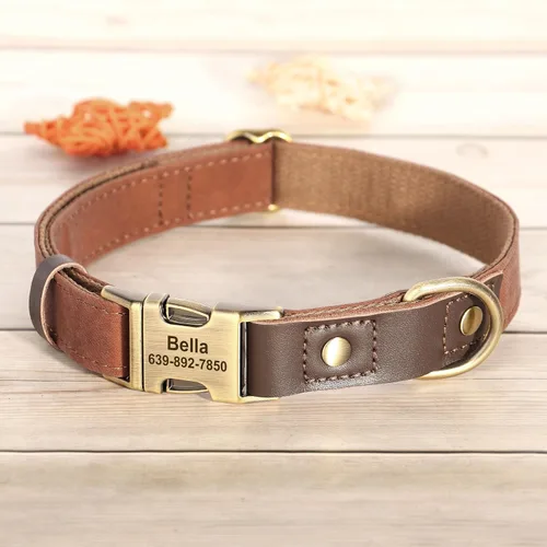Miniatura 7 de Collares personalizados de piel sintética suave con nombre de mascota y número de teléfono para perros medianos, collares ajustables y duraderos