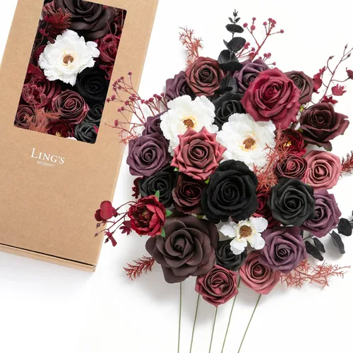 Ling's moment Caja de Flores Falsas, Tallos de Vegetación Artificial Sintética, Rosas de Espuma, Peonías, Hojas de Eucalipto de Seda, Flor de Tela