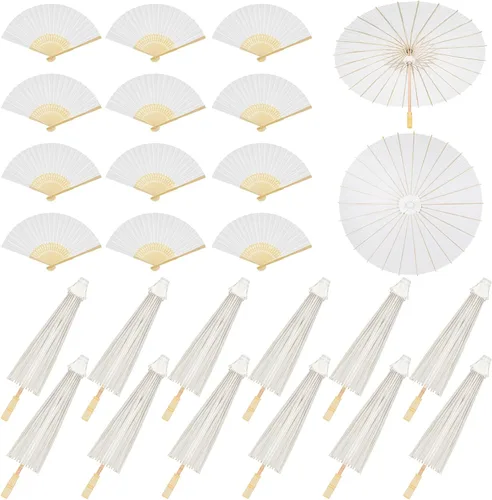 Paterr 24 paraguas de papel de 33 pulgadas, abanicos de papel de 8 pulgadas, abanicos de papel decorativos chinos, japoneses, sombrillas,