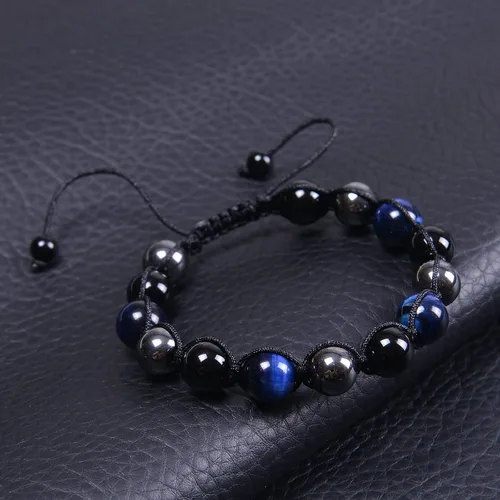 Miniatura 18 de DHQH Triple Protection Bracelet 8/10MM Hematite Black Agate Tigers Eye Stone Bracelet Crystal Jewelry Healing Bead Bracelets for Men Bring Luck