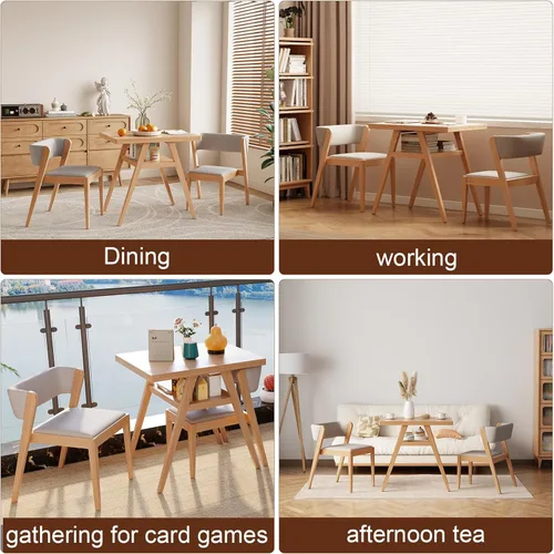 Miniatura 2 de Juego de mesa de comedor bistró de madera maciza, 3 piezas, mesa de comedor para patio al aire libre, juego de 2 con sillas tapizadas, silla