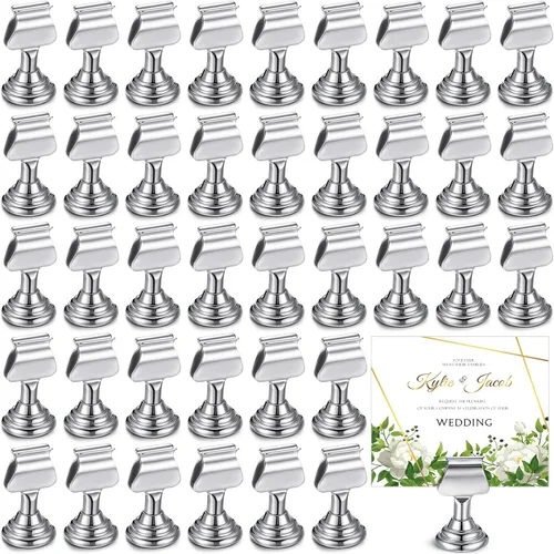 Miniatura 13 de Kathfly 24 soportes para números de mesa de boda de 1.7 pulgadas, de metal, color negro, mini tarjetero, soporte para letreros de mesa con clip
