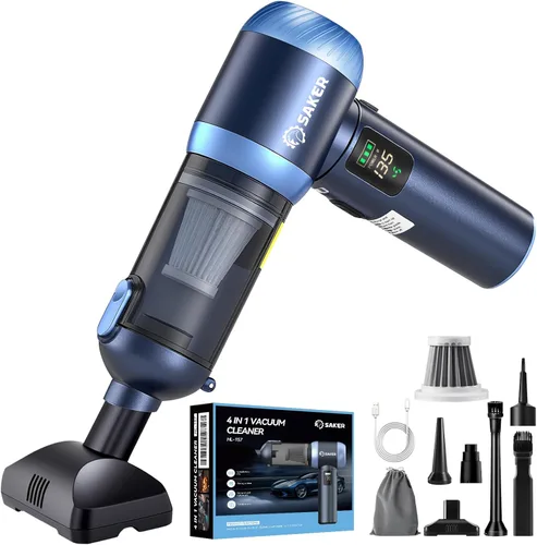 Aspiradora de Coche Portátil Inalámbrica Saker 20000Pa de Potencia de Succión 4 en 1 Aspiradora de Mano con Luz LED Tipo-C Mini Aspiradoras