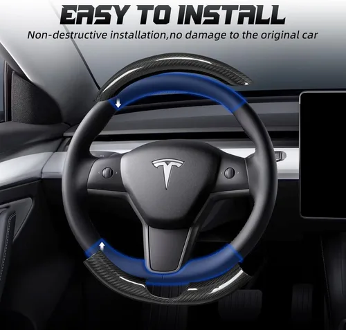 Miniatura 4 de Kit de cubierta superior e inferior de fibra de carbono real para volante de fibra de carbono 2020-2024 Tesla Model Y 2019-2023 Tesla Model 3,3K