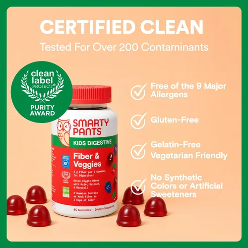 Miniatura 9 de SmartyPants Kids Multivitamin & Fiber Gummies: Prebiotic Fiber to Support Kids Digestion with Vitamin D3, C, Vitamin B12, B6, A, Zinc, Biotin