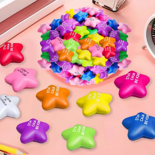 Miniatura 2 de SHQDD 100 pelotas antiestrés con forma de estrella a granel para adultos y niños - Citas motivacionales, juguetes de espuma suave para apretar