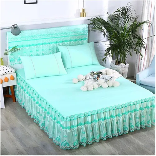 Miniatura 7 de OTBK Falda de cama individual blanca con volantes y borlas, estilo bohemio, falda de cama con encaje, volantes, floral, Shabby Chic juegos de ropa