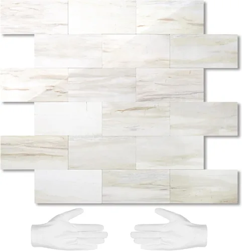 Miniatura 27 de STICKGOO azulejo de metro de 10 hojas para despegar y pegar, azulejo de pared autoadhesivo de PVC, salpicadero adhesivo de Calacatta para cocina
