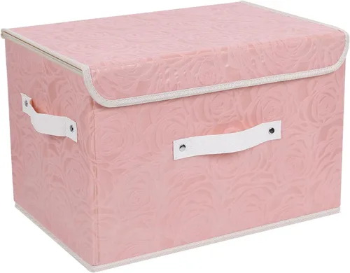Lucky Monet Bonitas cajas de almacenamiento con tapas, cajas de almacenamiento decorativas lavables con tapa rosa, canastas de almacenamiento