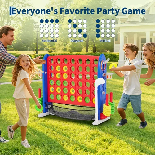 Miniatura 6 de Juego gigante 4 en 1 Connect Juego Jumbo 4 para anotar con baloncesto, golf y lanzamiento de anillo, juego de patio al aire libre de altura