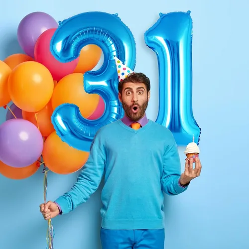 Miniatura 5 de Globos azules con número 1 de 40 pulgadas, globos grandes de helio de lámina con número, globos gigantes de Mylar número 1 para suministros