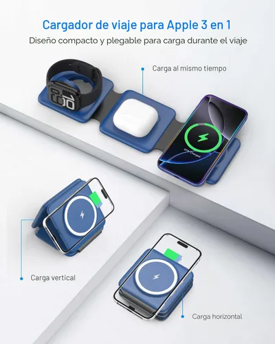 Miniatura 3 de Iseyyox Estación de carga para dispositivos Apple – Base de carga inalámbrica plegable magnética 3 en 1 – Almohadilla de carga de viaje para MagSafe