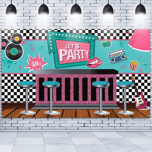 Boao Decoraciones de fiesta de los años 50, pancarta de Rock and Roll de los años 50, telón de fondo mecedor de los años 50, pancarta retro para