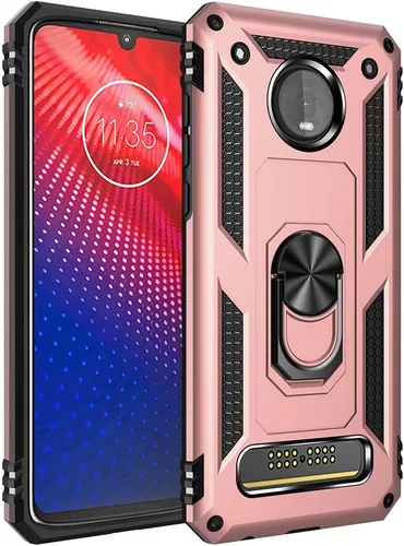 Miniatura 11 de Funda de grado militar para Motorola Moto Z4, Moto Z4 Play Case 360 Metal giratorio anillo soporte soporte magnético para coche Armadura resistente