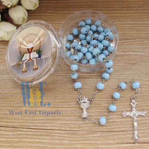 Miniatura 6 de Recuerdo de rosario perfumado para la Primera Comunión – 12 rosarios con caja de regalo individual y bolsa de organza., Madera, No es una piedra